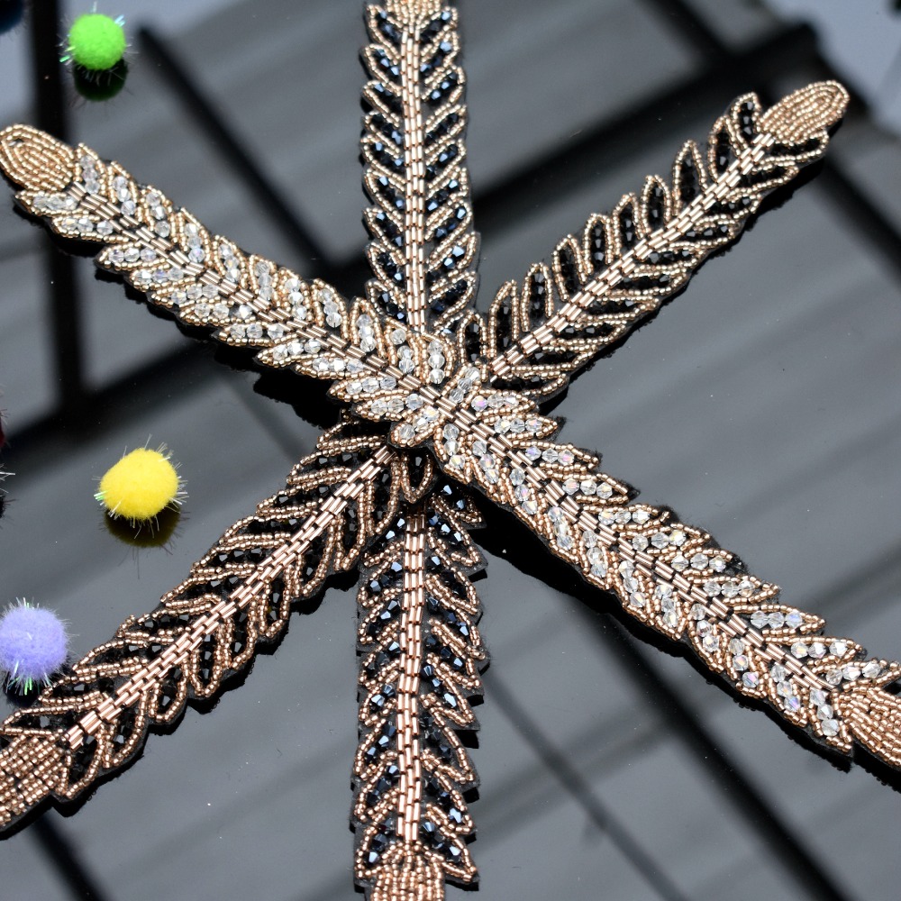 Beaded Trim Fringe - Aplique de hojas largas hecho a