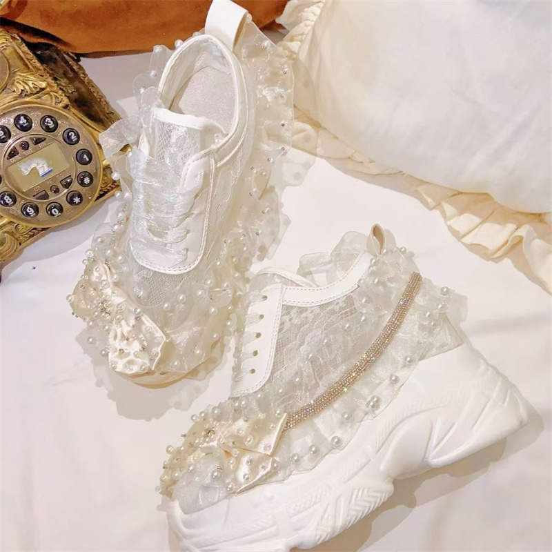 Crystal Mesh Fabric - Zapatillas de deporte con perlas y