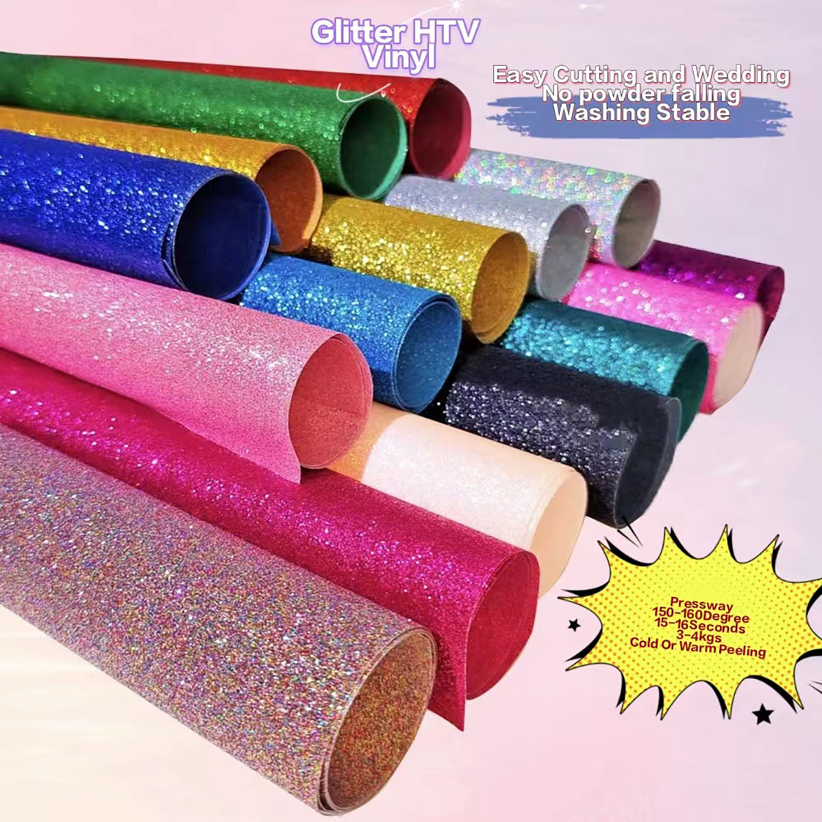 Glitter Vinyl Roll - Vinilo Termoadhesivo CHEONET HTV con Purpurina