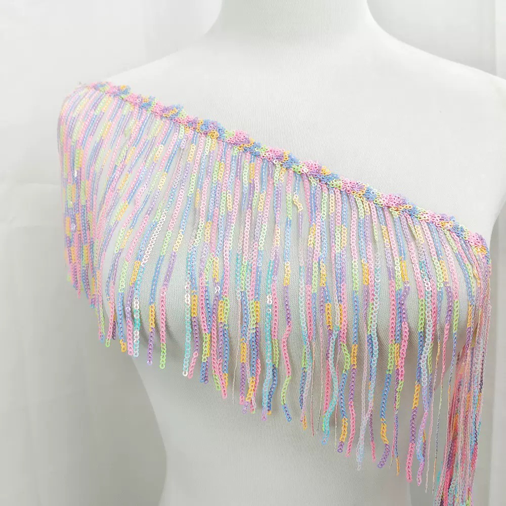 Beaded Trim Fringe - 1 yarda 17cm brillo lentejuelas láser
