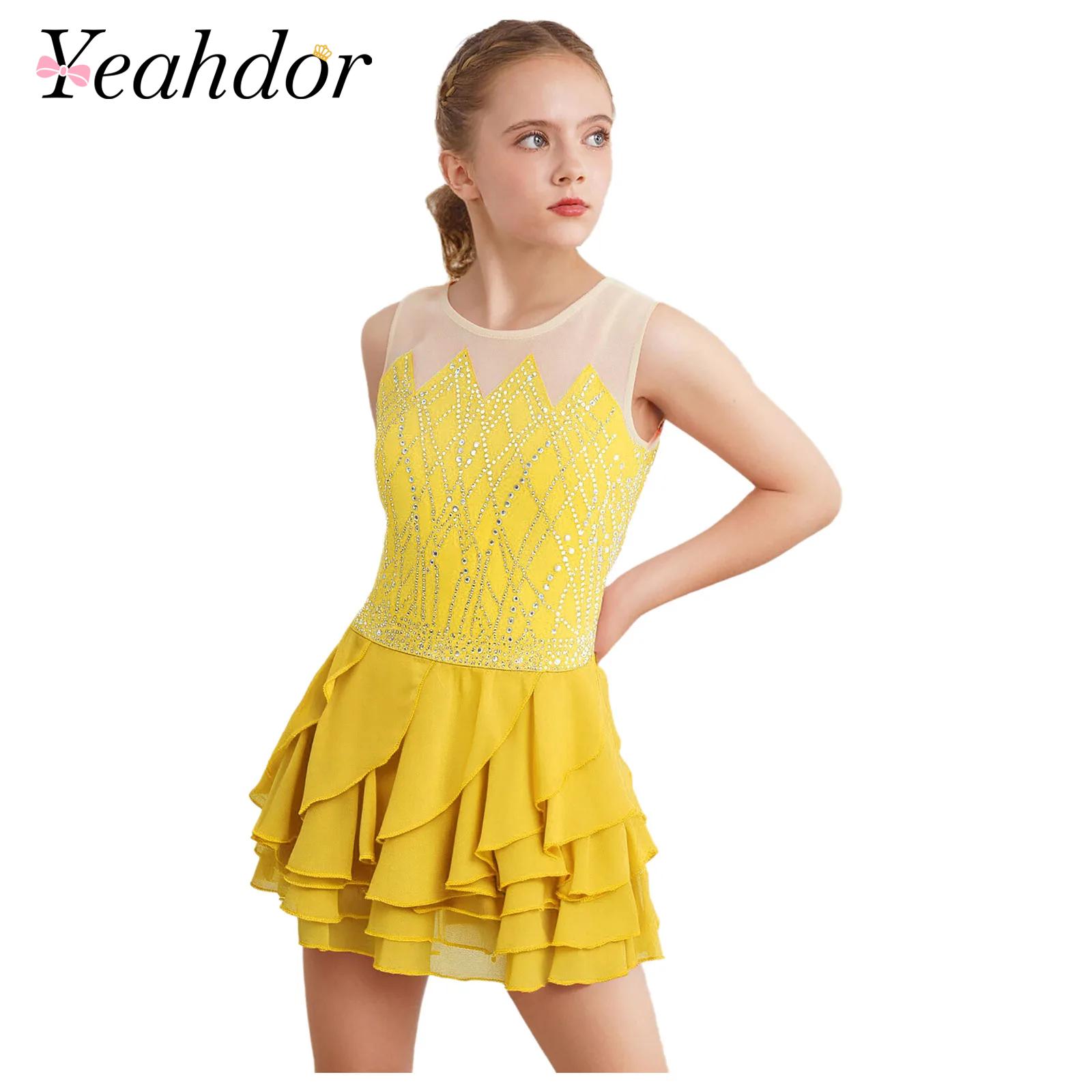 Rhinestone Banding Trim - Vestido de patinaje artístico de malla