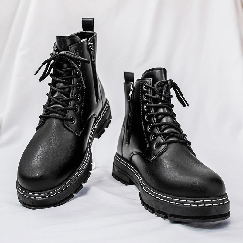 Botas de moto de charol negro  - Guipure Lace Panel reseña y precio