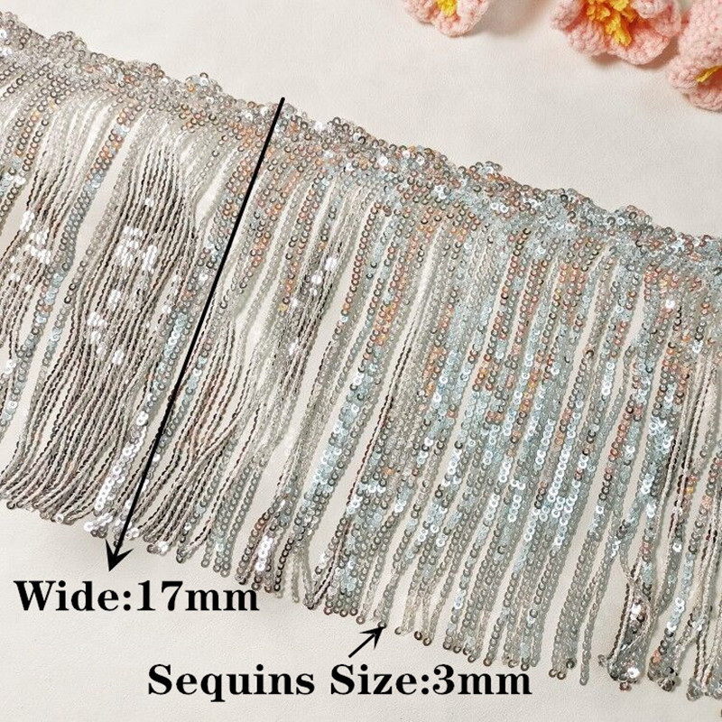 1 yarda 17cm brillo lentejuela - Beaded Trim Fringe reseña y precio